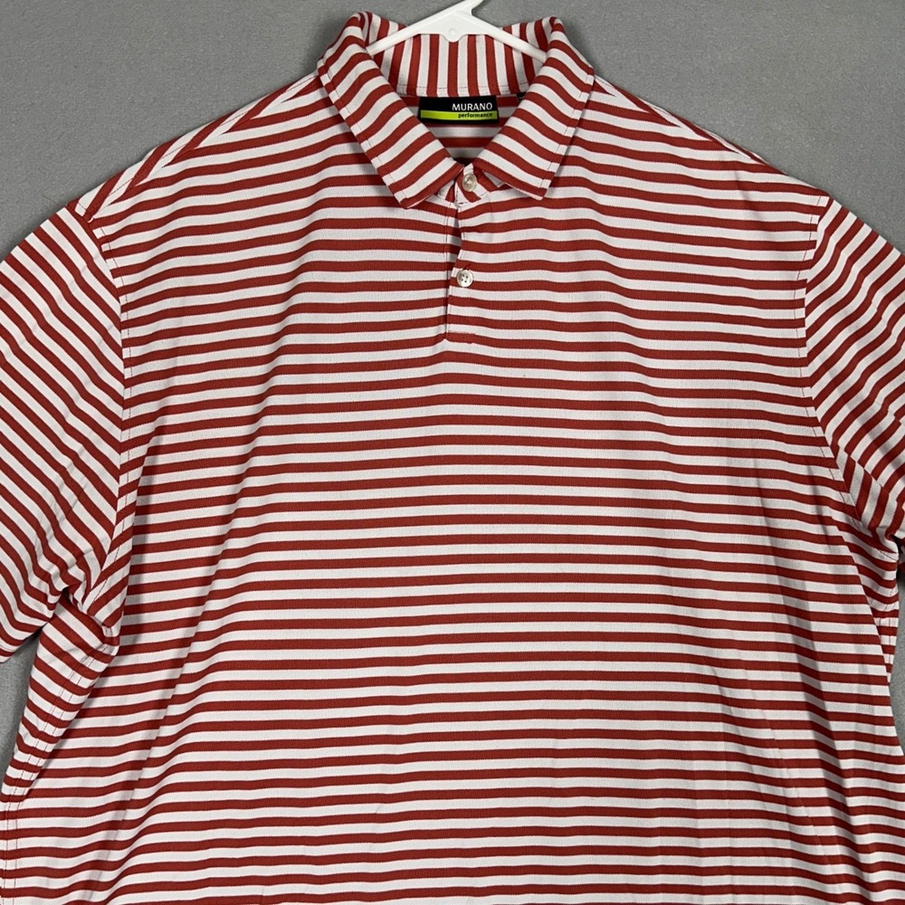 Murano Polo Shirt Mens XL Performance Red White Striped Golf Stretch Rugby EUC